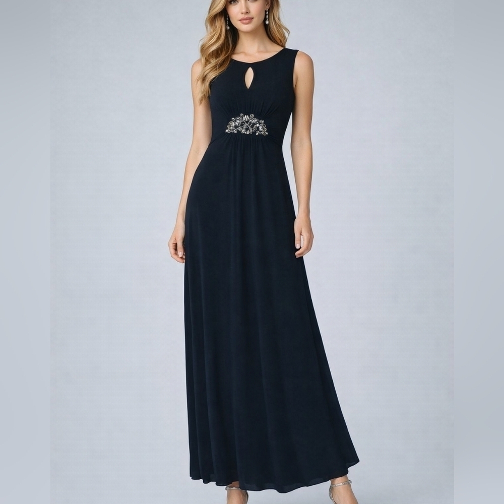 VTG KARIN STEVENS Navy Grecian Sleeveless Keyhole Formal Maxi Dress